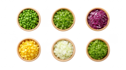 Colorful Chopped Vegetables in Wooden Bowls