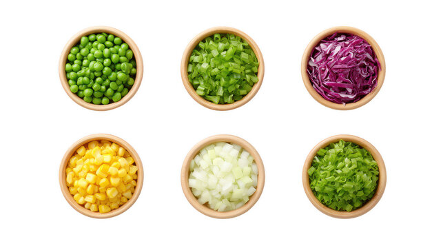 Colorful Chopped Vegetables in Wooden Bowls