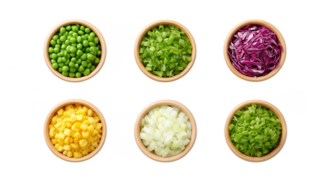 Colorful Chopped Vegetables in Wooden Bowls