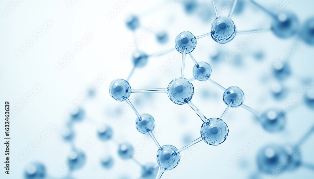 Poster Abstract Internet Network Connection With Dots: Technology On Blue. Molecule Network Connected For Web Site. Digital Data, Communication, Science, And Futuristic Elements.
