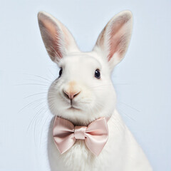Obraz premium Charming Bunny with Bow Tie: A close-up shot of a fluffy white bunny, dressed in a stylish bow tie, exudes an air of sophistication and charm, perfect for any event.
