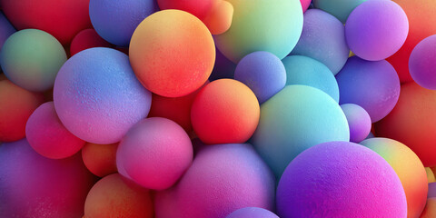 Colorful spheres with gradient hues round textured