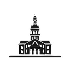 Architectural silhouette of a landmark building with a prominent tower.