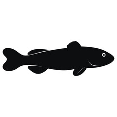 Goby Fish Silhouette Vector – Side View Resting on Ocean Floor Composition on White Background