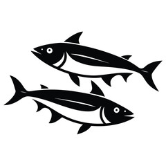 Mackerel Fish Silhouettes Vector – Two Parallel Swimming Clean Line Art on White Background.
