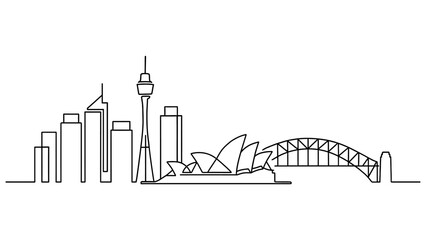 Fototapeta premium Sydney skyline line art featuring iconic architecture