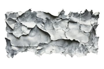 Rough textured paper with torn edges isolated on transparent background. Torn paper isolated on white background.