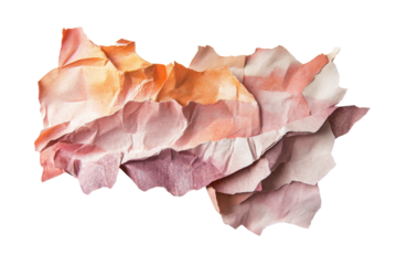 Layered pink and orange flower petals isolated on transparent background. Torn paper isolated on white background.