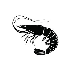 Stylized Shrimp Illustration in Black and White Featuring a Curled Body and Long Antennae