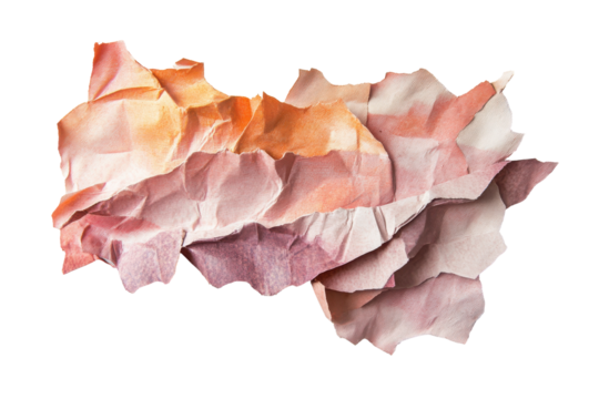 Layered pink and orange flower petals isolated on transparent background. Torn paper isolated on white background.