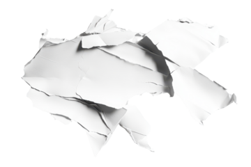 Crumbled torn white paper texture isolated on transparent background. Torn paper isolated on white background. Torn paper isolated on white background.