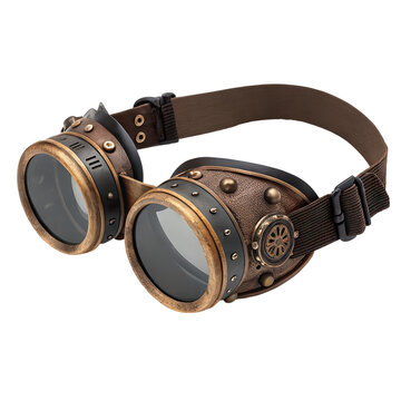 Highly detailed steampunk goggles on a clean white background png vintage eyewear close-up png intricate mechanical design png steampunk fng retro futuristic style png transparent image