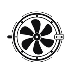 Fototapeta premium Black and white icon of a mechanical fan with five blades and circular housing