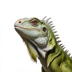 Obraz premium Emerald Scales: A captivating portrait of a radiant iguana, meticulously captured, displaying the mesmerizing textures of the reptile's textured, verdant scales and piercing gaze.