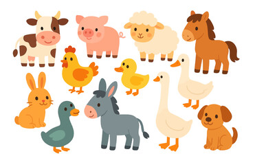 Obraz premium Cute farm animals collection in flat cartoon style for kids