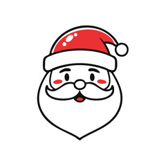 Happy Santa Claus face icon with red hat and white beard for holiday season graphics