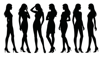 Elegant silhouette collection of stylish women in high heels