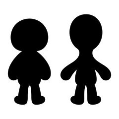 Two silhouettes of people with rounded features, simple and bold design