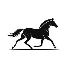 Fototapeta premium Elegant running horse black silhouette vector illustration. Graceful stallion logo icon.