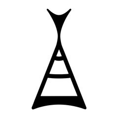 Stylized black and white image of an abstract geometric triangular structure