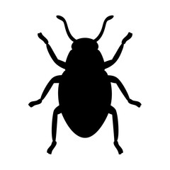 Silhouette of a cartoon beetle with antennae and legs, simple design