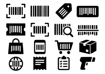 Set of barcode icons in bold glyph style for retail and inventory management