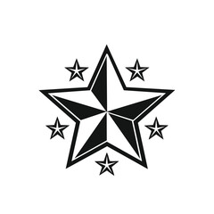 Obraz premium Stylized black and white five-pointed star surrounded by smaller outline stars, vector graphic icon