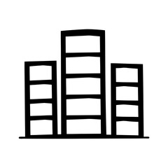 Stylized minimalist icon of a city skyline with three simple buildings