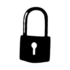 Graphic illustration of a closed black padlock with a keyhole design