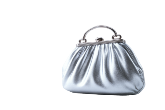 A silver,  puffy handbag with a metal clasp