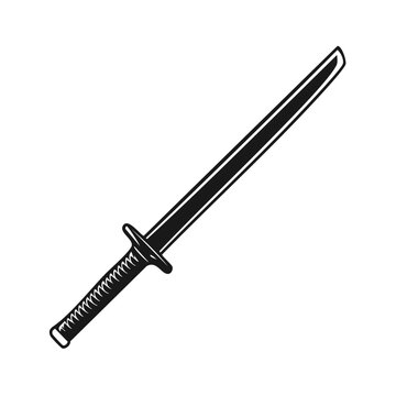 Vintage ninjato sword monochrome vector illustration. Traditional Japanese weapon icon.