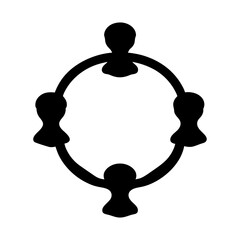 A stylized representation of people in a circle, connected and supporting each other