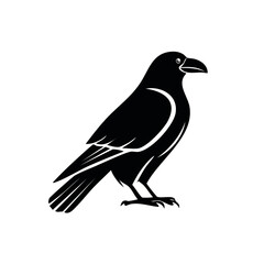 Stylized Black Raven Silhouette with White Accents on White Background