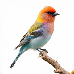 Fototapeta premium Vibrant Tanager on Branch: A brilliantly colored tanager perches delicately on a slender branch, showcasing a vivid spectrum of colors in this detailed photorealistic depiction of avian beauty.