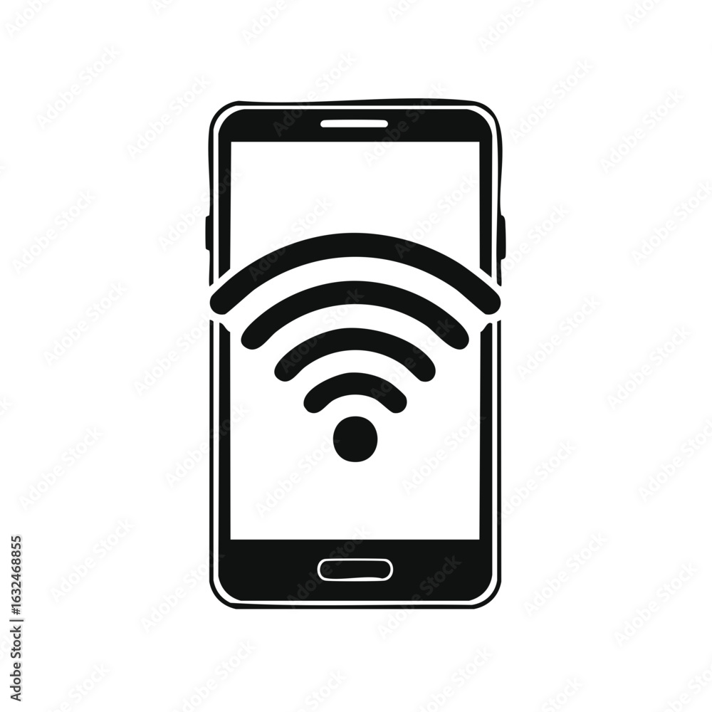 Poster smartphone displaying wireless internet wi fi signal icon flat vector design