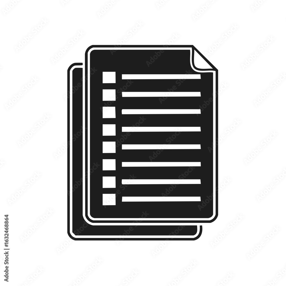 Poster stack of paper with list and check boxes, monochrome, business and document concept