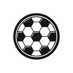 Fototapeta premium A monochrome illustration of a patterned soccer ball icon showing black and white hexagons in a circular frame.