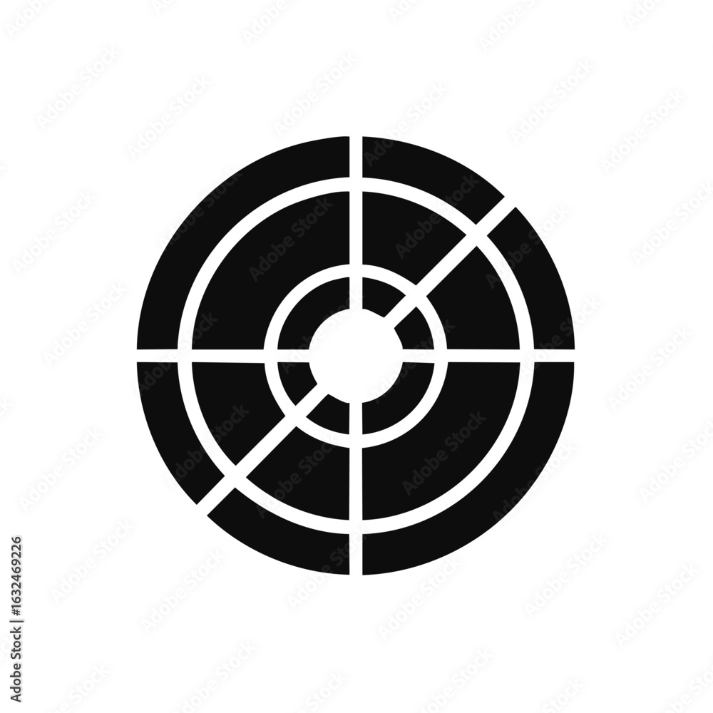 Poster minimalist black target symbol with concentric rings and crosshairs for aiming accuracy and navigati