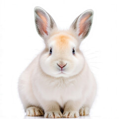 Obraz premium Adorable Bunny Portrait: An endearing portrait of a fluffy, white bunny rabbit gazing directly at the camera with wide, innocent eyes.