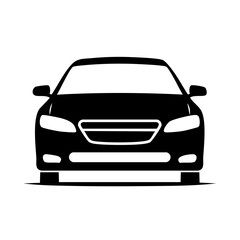 Black Sedan Car Front View Silhouette Icon Transportation Automotive Concept