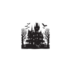 Fototapeta premium Bold black silhouette vector of a haunted house, haunted house black vector