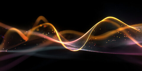 Glowing wavy lines with scattered particles abstract background