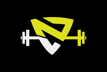 Modern Gym Logo with Intertwined Letter N and Barbell