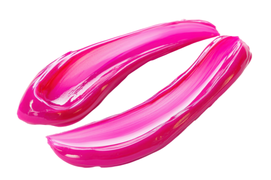 Two pink lipstick swatches isolated on transparent background. Two vibrant and glossy pink lipstick smears isolated on white background.