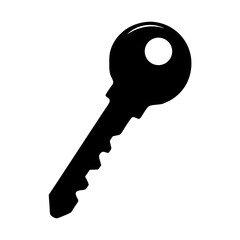 Simple Black Silhouette Depiction of a Key on a White Background