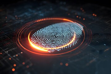 Obraz premium Unlock digital security with this vibrant fingerprint scan, perfect for illustrating cybersecurity, identity verification, and cutting-edge technology solutions