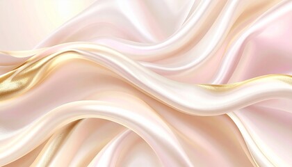 Obraz premium Realistic HD abstract background for beauty and skincare, soft pearlescent pinks, creams and golds, fluid silk textures and glowing particles, elegant minimal layout with neutral area, rich vivid tone