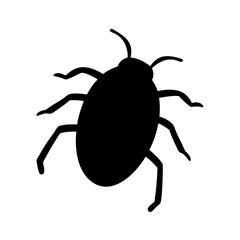 Silhouette of cartoon beetle or bug crawling on a white background