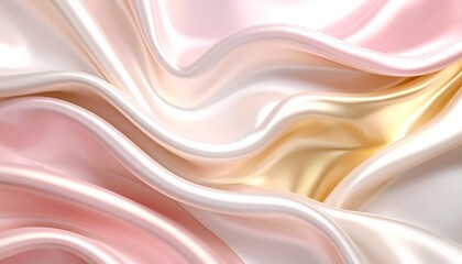 Obraz premium Realistic HD abstract background for beauty and skincare, soft pearlescent pinks, creams and golds, fluid silk textures and glowing particles, elegant minimal layout with neutral area, rich vivid tone