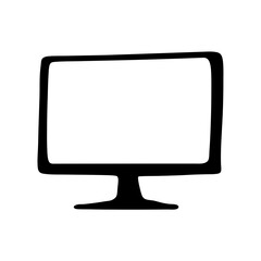 Simple Black and White Illustration of a Desktop Computer Monitor with a Stand